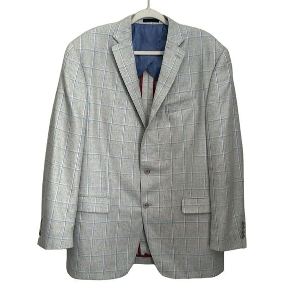 Westport Black Windowpane Grey/Blue 2 Button Wool/Silk Unlined Sports coat 44XL - Picture 1 of 15